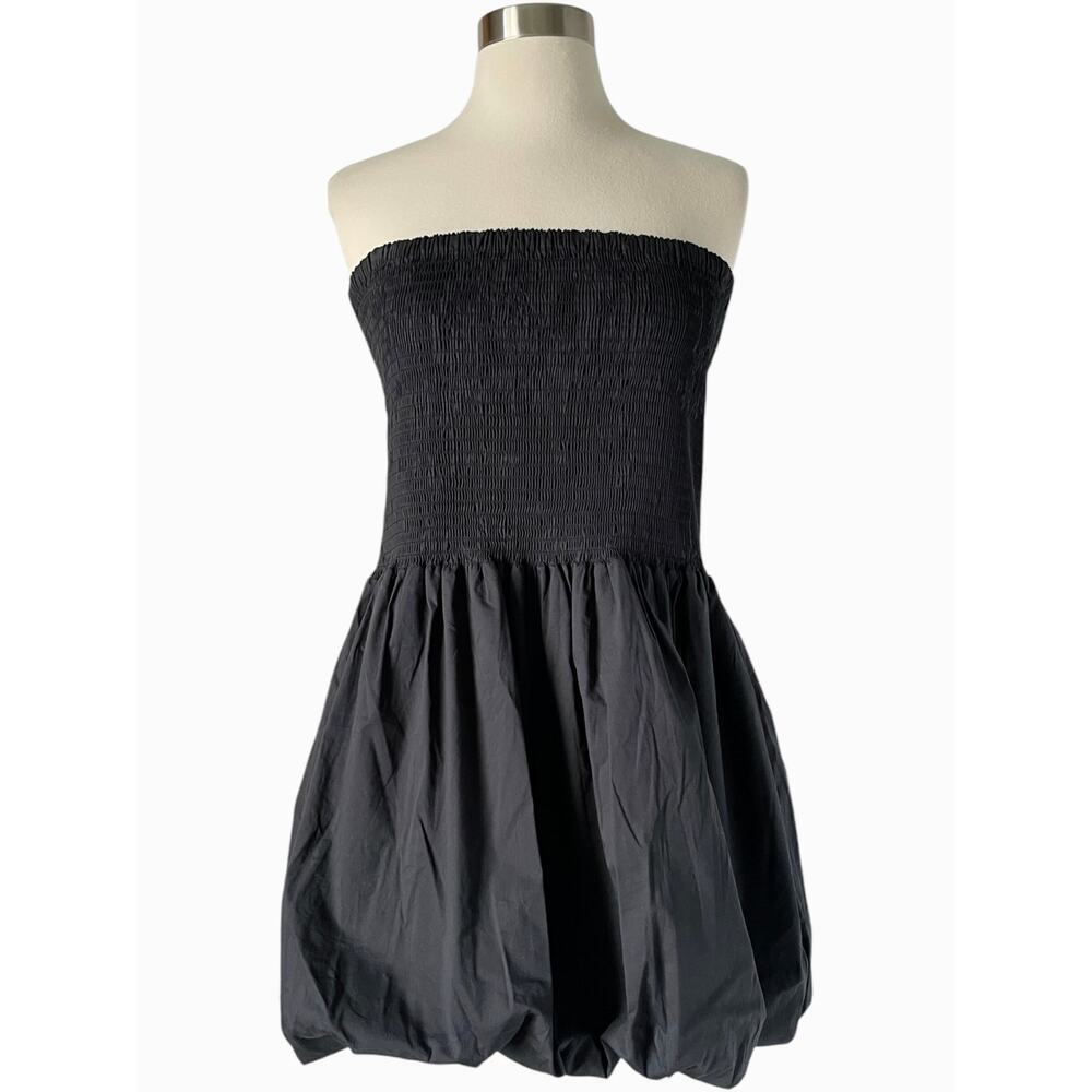 Simon Miller Via Mini Dress L Black Cotton Smocked Strapless Bubble Hem - Picture 5 of 9